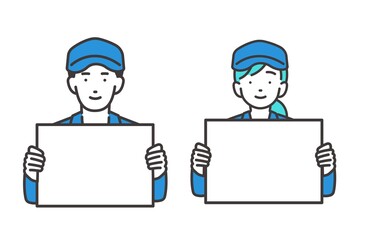 フリップを持つ男女の作業員のベクターイラスト素材