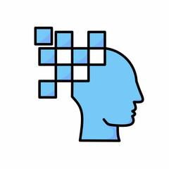 The silhouette of a man with a puzzle on his head signifies his complex thoughts and is suitable for mental health and mind themes as well as other health themes. 
