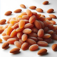 A pile of candied almonds isolated on white background.