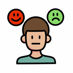 Vector art of a human with two expressions, happy and angry, for the theme of mental health and physical health. 