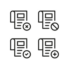 Editable Document Icon Set Approval, Rejection, and Add File Vector Illustration