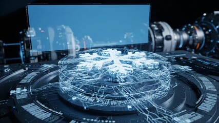 Futuristic Hologram of Snowflake with Digital Interface - Powered by Adobe