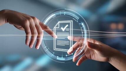 Hands touching digital document icon image