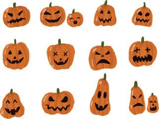 Bundle set cute spooky pumpkin expressions halloween art illustration