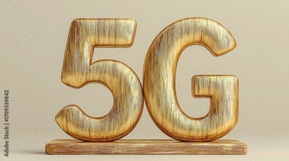 Poster wooden number displaying symbol of autonomous 5g network resilience and digital connectivity in mode