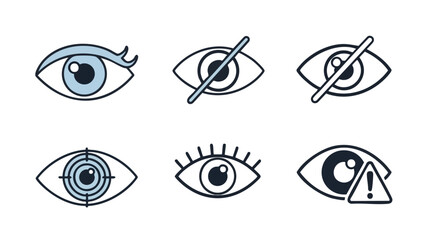 Diverse eye icons represent vision health, focus, and warnings for modern design concepts