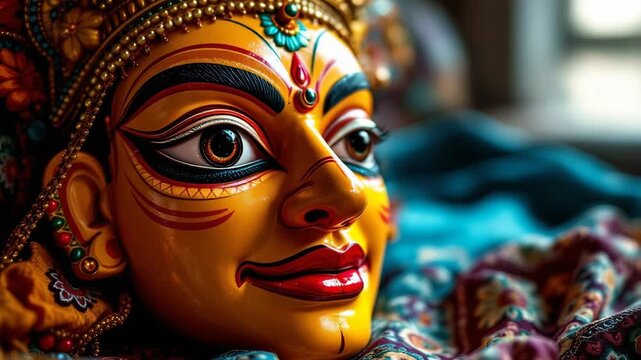 Vibrant traditional deity mask symbolizing rich cultural heritage and festive spirit of karnataka rajyotsava and indian traditions