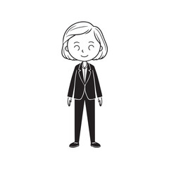 Old woman in formal clothes black and white vector illustration simple minimalist portrait design