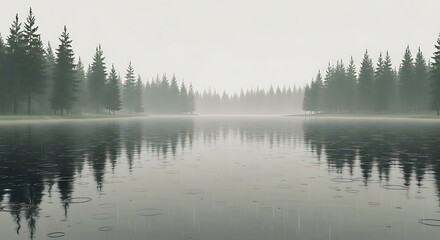 Misty Morning Lake Scenery.