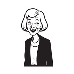Old woman in formal clothes black and white vector illustration simple minimalist portrait design
