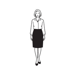 Old woman in formal clothes black and white vector illustration simple minimalist portrait design