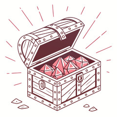 Vector art of treasure chest with pink gems a whimsical illustration of wealth, fantasy, and adventure, perfect for storybooks and games © Stock