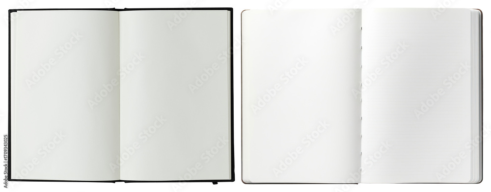 Poster png open blank notebooks displayed, element set on transparent background