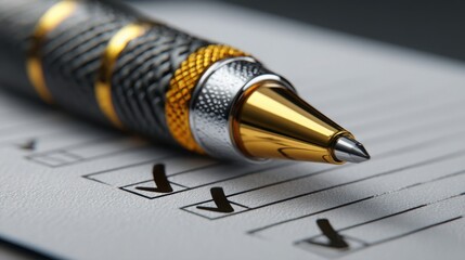 Fototapeta premium Fountain pen on sheet of paper representing company asset register and documenting business assets and records