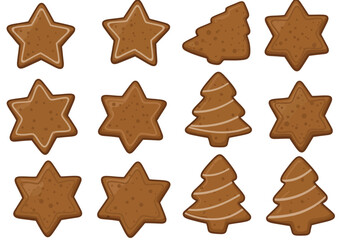 Christmas Gingerbread Cookies Star and Tree Shapes.