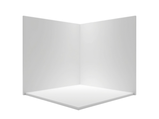 Isolated white corner box studio with pristine aesthetic on a transparent area for product