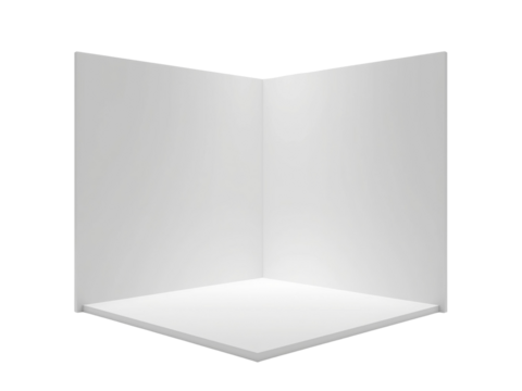 Isolated white corner box studio with pristine aesthetic on a transparent area for product