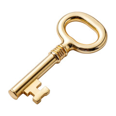 Symbolic oversized golden key representing access to justice on clean surface isolated on transparent background.