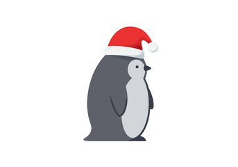 Festive Penguin with Santa Hat A Christmas Illustration.