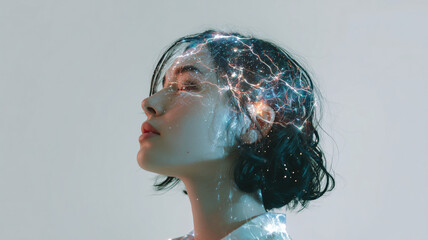 Woman portrait with cosmic energy effect
