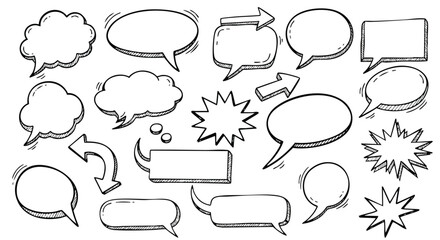 Fototapeta premium Doodle speech bubbles and arrows collection for creative communication and design projects