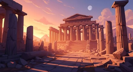 Fototapeta premium Ancient Ruins at Sunset.