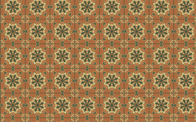 Decorative Seamless Pattern flowers green and orange color, Decoration PNG file, Decorative flowers and star.
