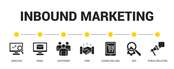 Inbound Marketing Glyph Icon Set For Web Banner. Vector Illustration Concept With Some Icons. Designed In Glyph Style