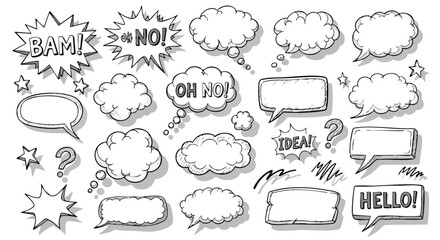 Dynamic comic speech bubbles and thought clouds for vibrant dialogue and creative expression
