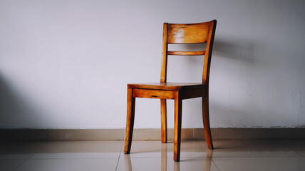 Wooden chair against white wall