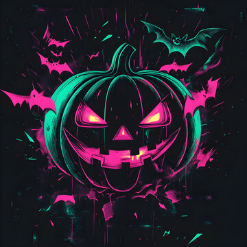 Neon Halloween Cyberpunk Pumpkin