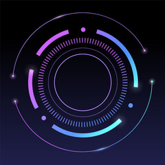 Futuristic technology abstract circle with colorful gradient ring and glow neon light element creates high tech scifi background for innovation ai artificial intelligence techno sphere focus target.