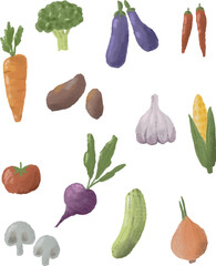 Bundle set Vegetables pencil oil pastel crayon art illustration vector