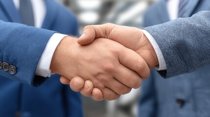 Two businessmen shaking hands in a formal setting representing corporate partnership deed and mutual agreement symbolism