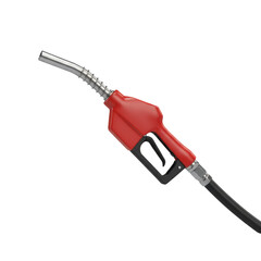 Detailed portrayal of a red fuel nozzle with chrome accents isolated against a solid field