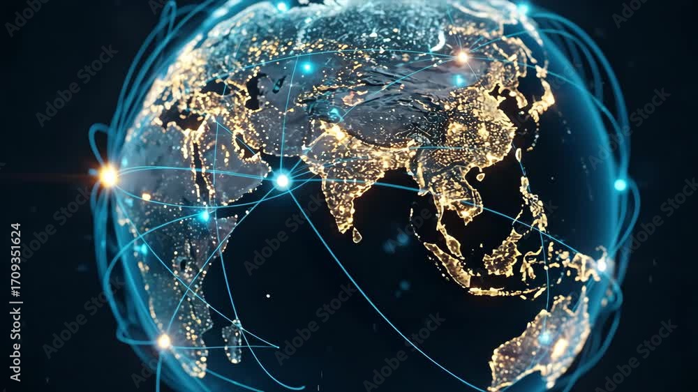 Poster global network connectivity - a digital globe is depicted, illustrating global connectivity through 