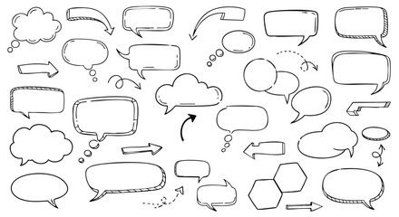 Dynamic hand drawn speech bubbles collection for creative communication projects and modern graphic design needs