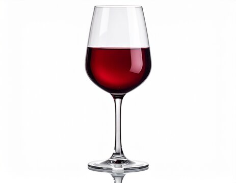 An elegant crystal glass filled with rich, deep red wine, isolated on a clean white background for a sophisticated tasting experience - Powered by Adobe