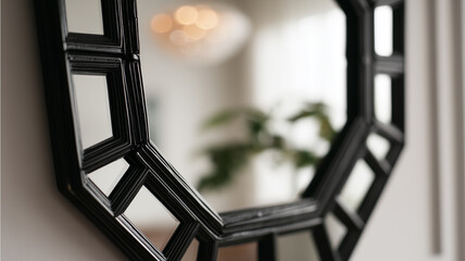 Black octagonal mirror on wall