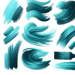A set of turquoise brush strokes isolated on white background .
