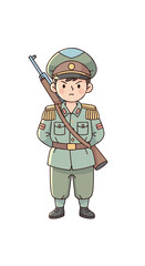 Cartoon Soldier with Rifle Standing Proudly.