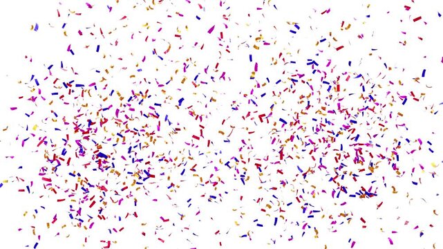 3D animation of exploding confetti Isolated background. Confetti Explosion on Green Screen. Colorful сonfetti explosion on a black backgrounds. alpha channel