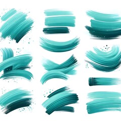 A set of turquoise brush strokes isolated on white background .