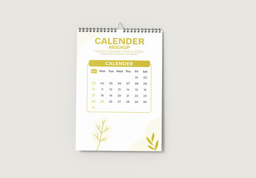 Spiral Wall Hanging Calender Mockup PSD Template