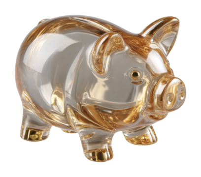Glass piggy bank showcase home collectible modern style isolated on transparent background