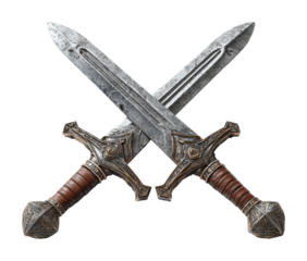 Epic sword duel fantasy realm digital dramatic lighting isolated on transparent background