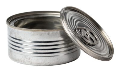 Opening a metal can kitchen food preparation view isolated on transparent background