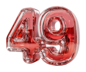 Celebrating number 49 colorful display glass installation isolated on transparent background