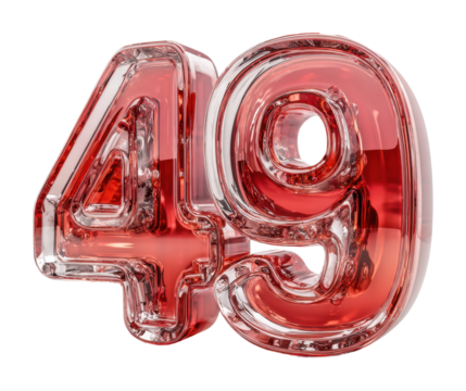 Celebrating number 49 colorful display glass installation isolated on transparent background