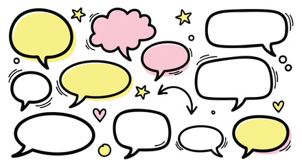 Obraz premium Vibrant hand-drawn speech bubbles and thought clouds for creative communication and design projects